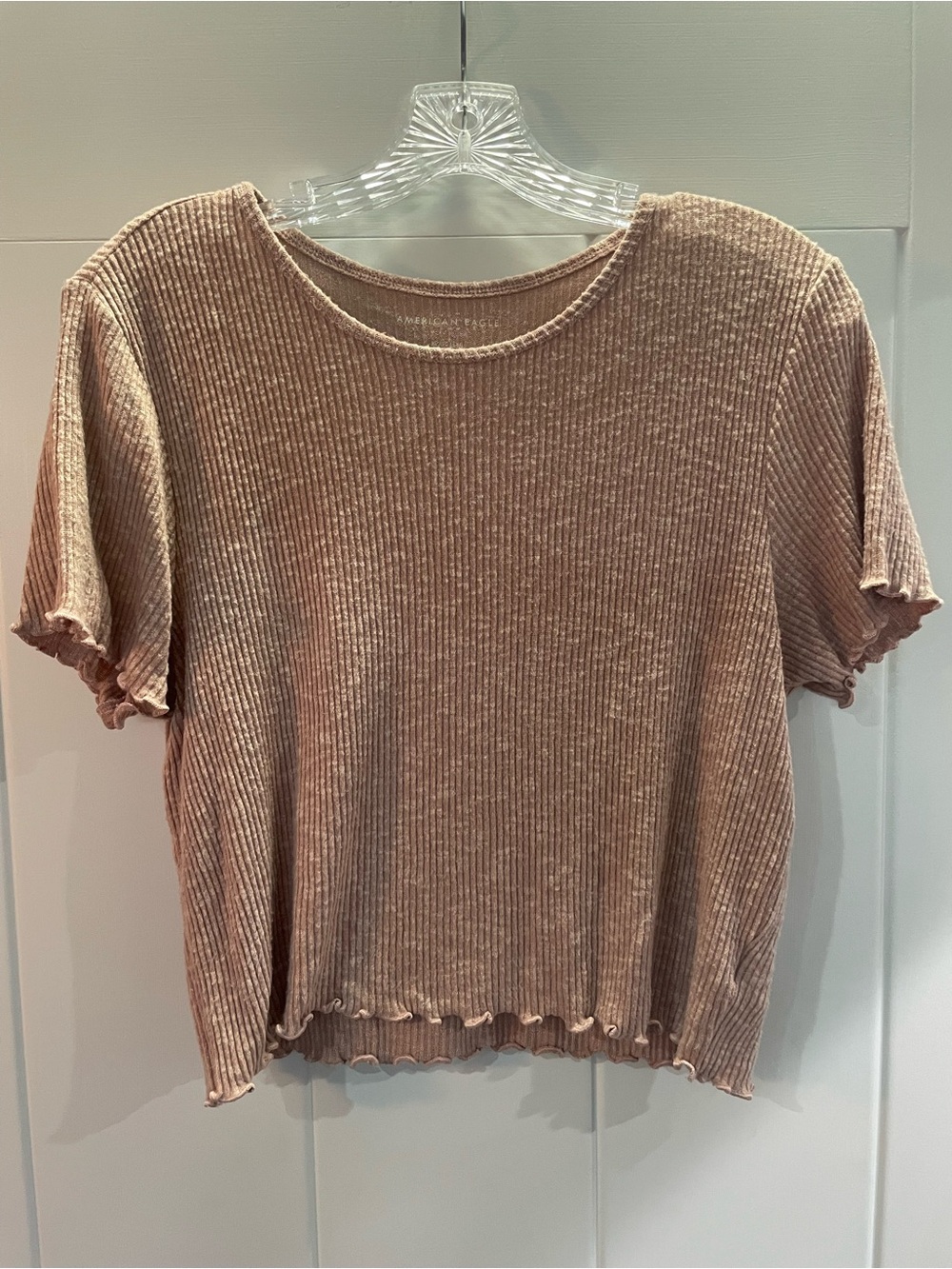 American Eagle Outfitters Short Sleeve Ribbed Top - Blush